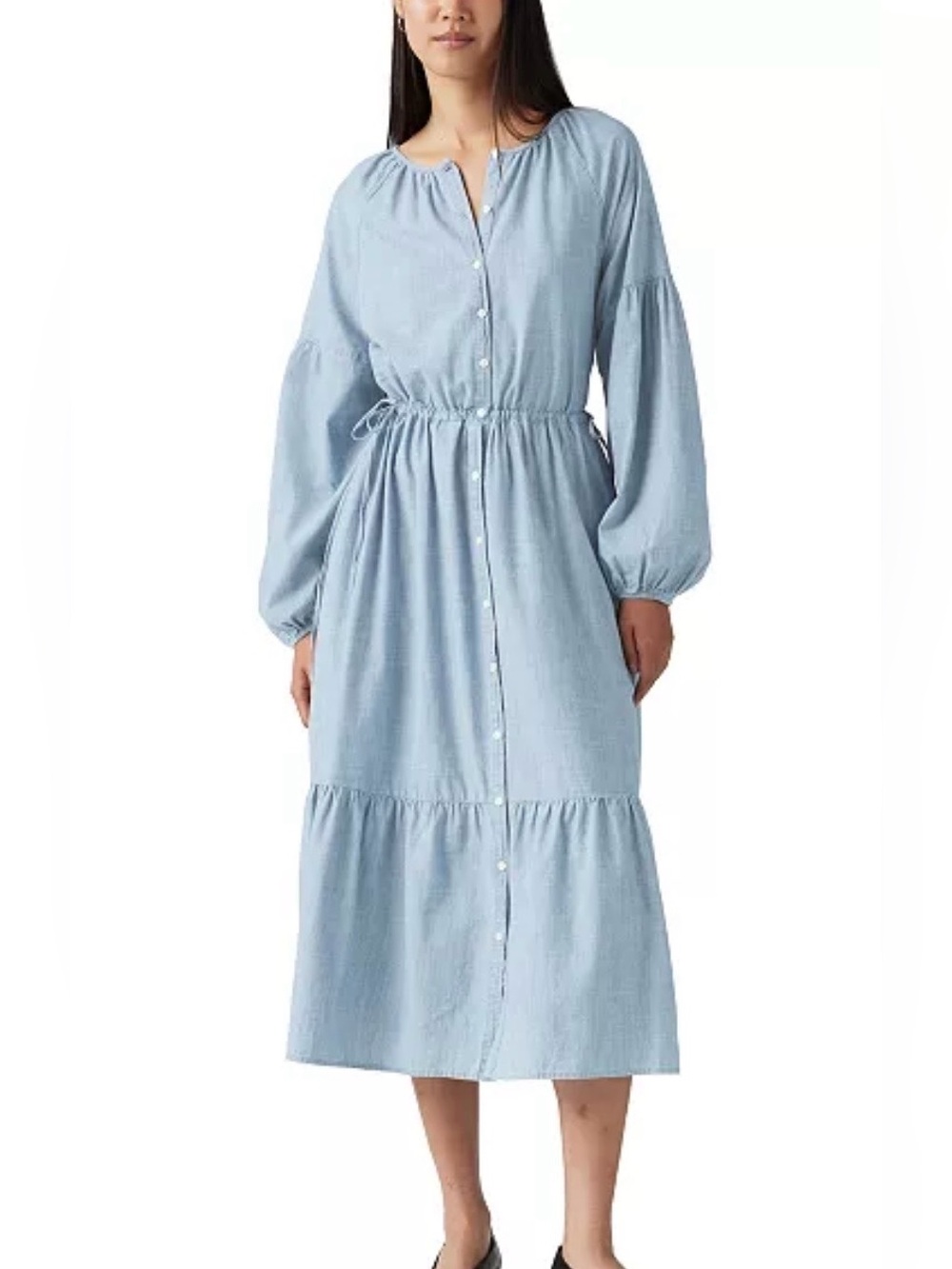 Levi’s Women’s Jolene Midi Dress Sz XXL Light Blue Button-Front Drawstring Waist